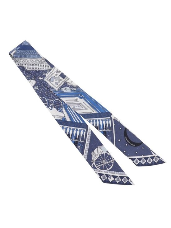 Hermes Accessories - Hermes Twilly Object Curiosity Silk Blue Scarf